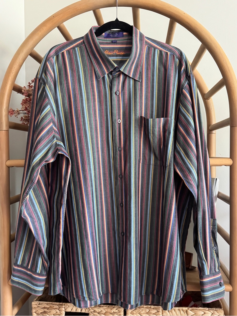 Alan Flusser XXL Multicolor Striped Long Sleeve Button Down Shirt